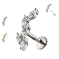PC-206 Piercing Labret a Forma di Fogli con Cristalli e con Filettatura Interna