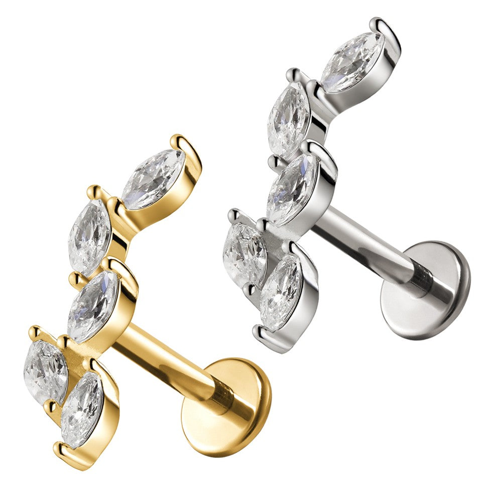 PC-206 Piercing Labret a Forma di Fogli con Cristalli e con Filettatura Interna