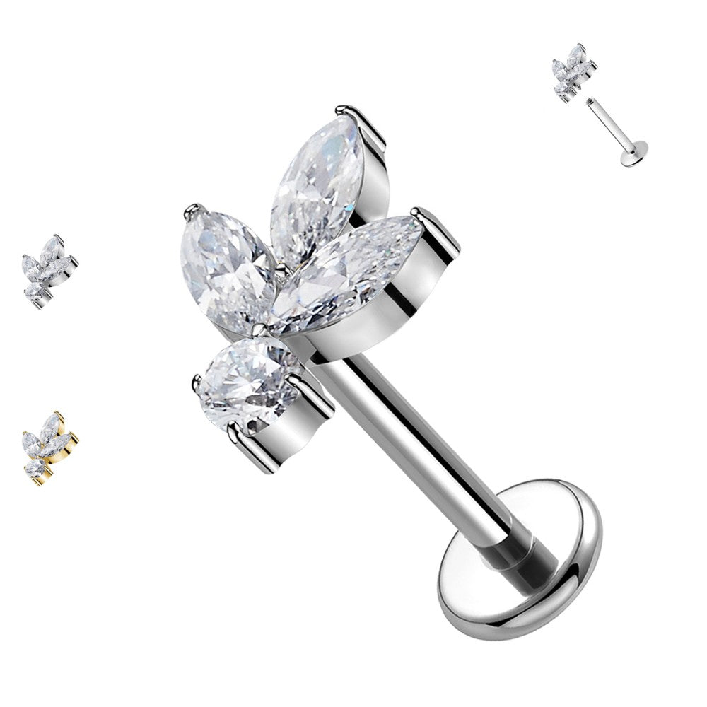 PC-221 Piercing Labret con Cristalli e con Filettatura Interna