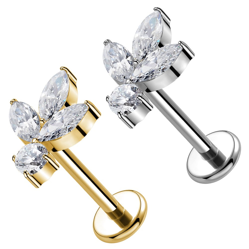 PC-221 Piercing Labret con Cristalli e con Filettatura Interna