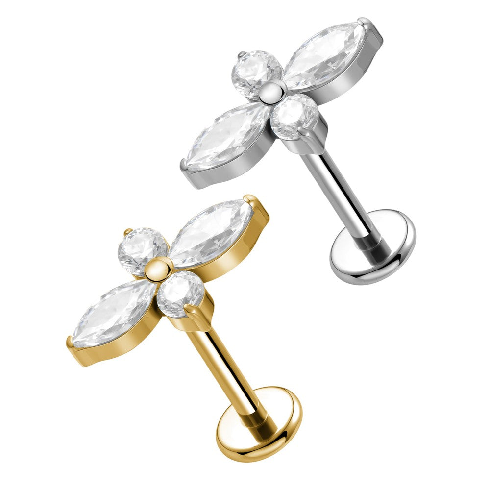 PC-220 Piercing Labret con Cristalli e con Filettatura Interna