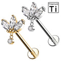 PWC-151 Piercing Trifoglio in Titanio con Cristallo e con Filettatura Interna