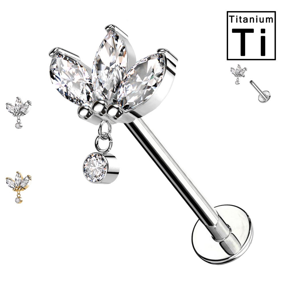 PWC-151 Piercing Trifoglio in Titanio con Cristallo e con Filettatura Interna