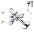 PWC-241 Piercing Labret in Titanio con Fiore con Cristalli Filettatura Interna