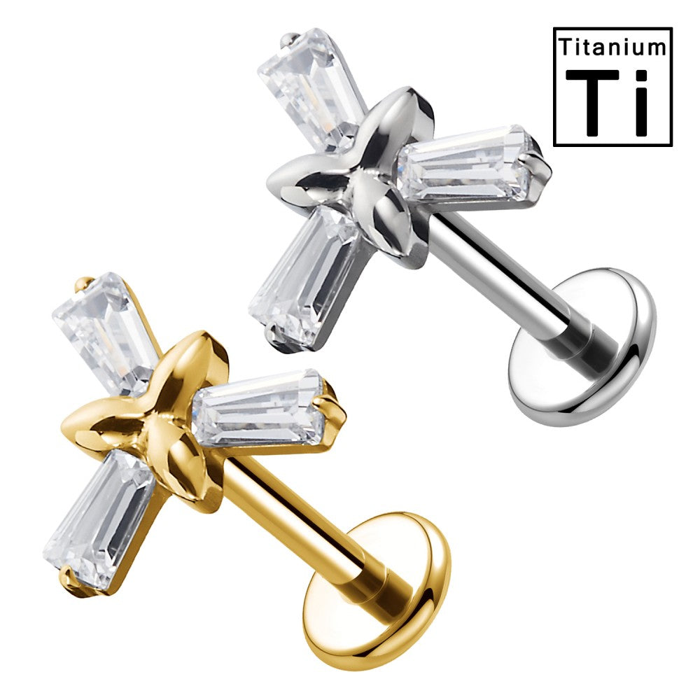 PWC-241 Piercing Labret in Titanio con Fiore con Cristalli Filettatura Interna