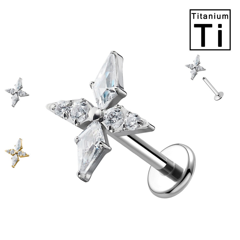 PWC-244 Piercing Labret in Titanio con Croce con Cristalli Filettatura Interna