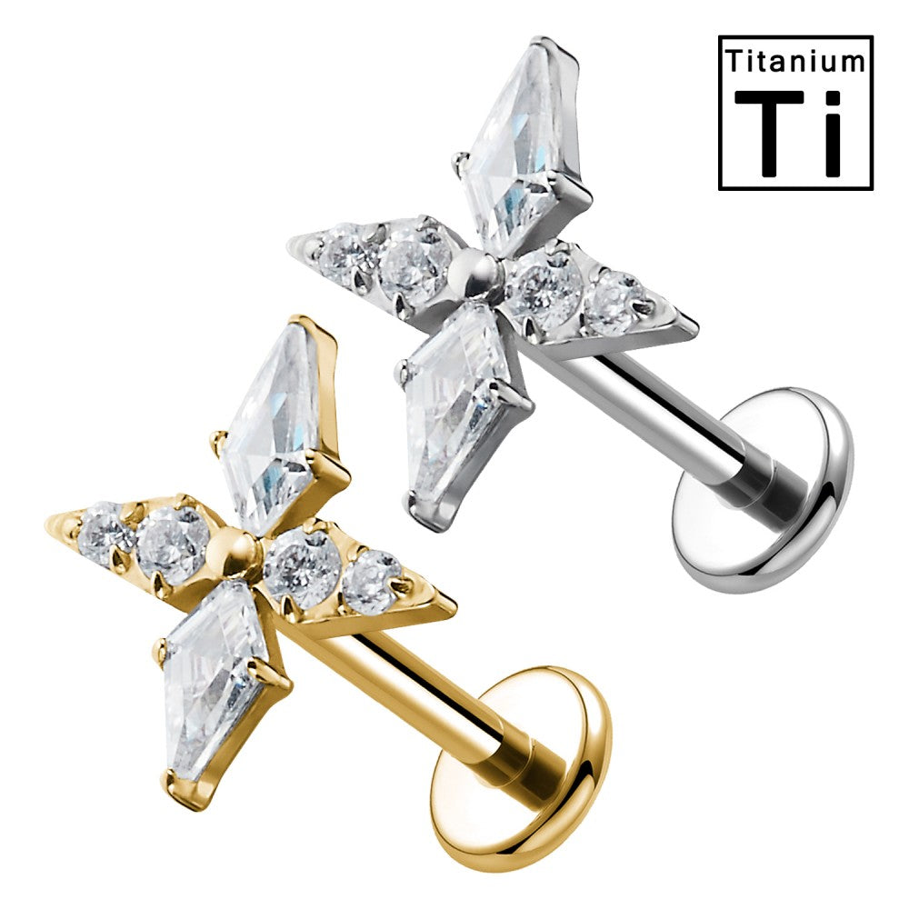 PWC-244 Piercing Labret in Titanio con Croce con Cristalli Filettatura Interna