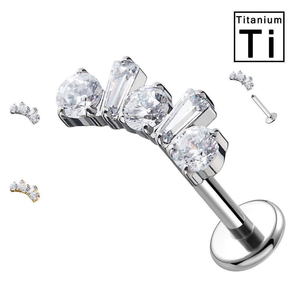PWC-246 Piercing Labret in Titanio con Cuore con Cristalli Filettatura Interna