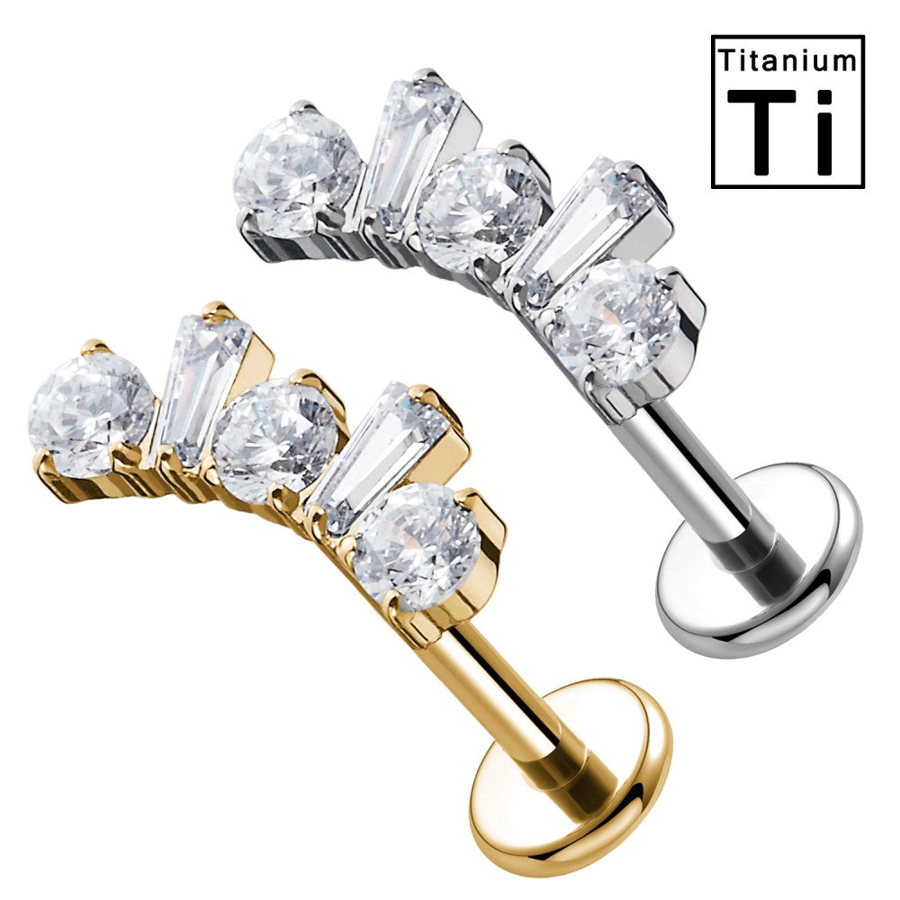 PWC-246 Piercing Labret in Titanio con Cuore con Cristalli Filettatura Interna