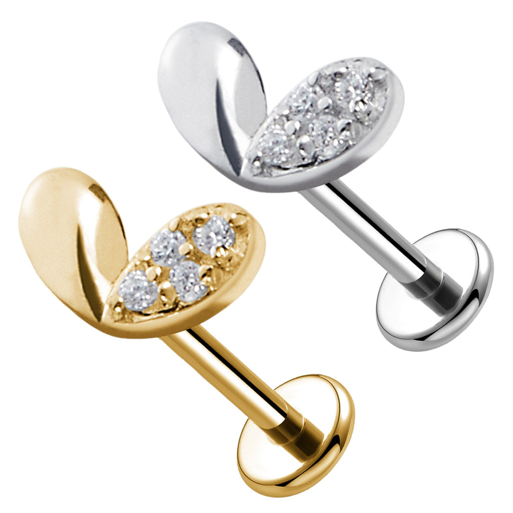 PC-216 Piercing Labret a Forma di Cuore con Cristalli e con Filettatura Interna