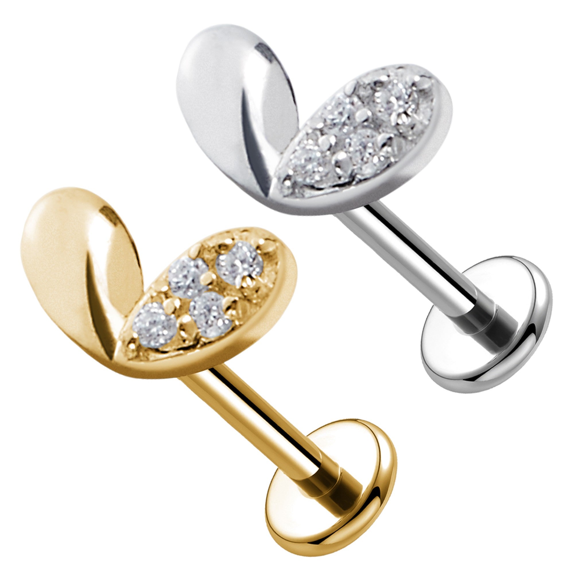PC-216 Piercing Labret a Forma di Cuore con Cristalli e con Filettatura Interna
