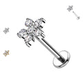 PC-219 Piercing Labret a Forma di Fiore con Cristalli con Filettatura Interna