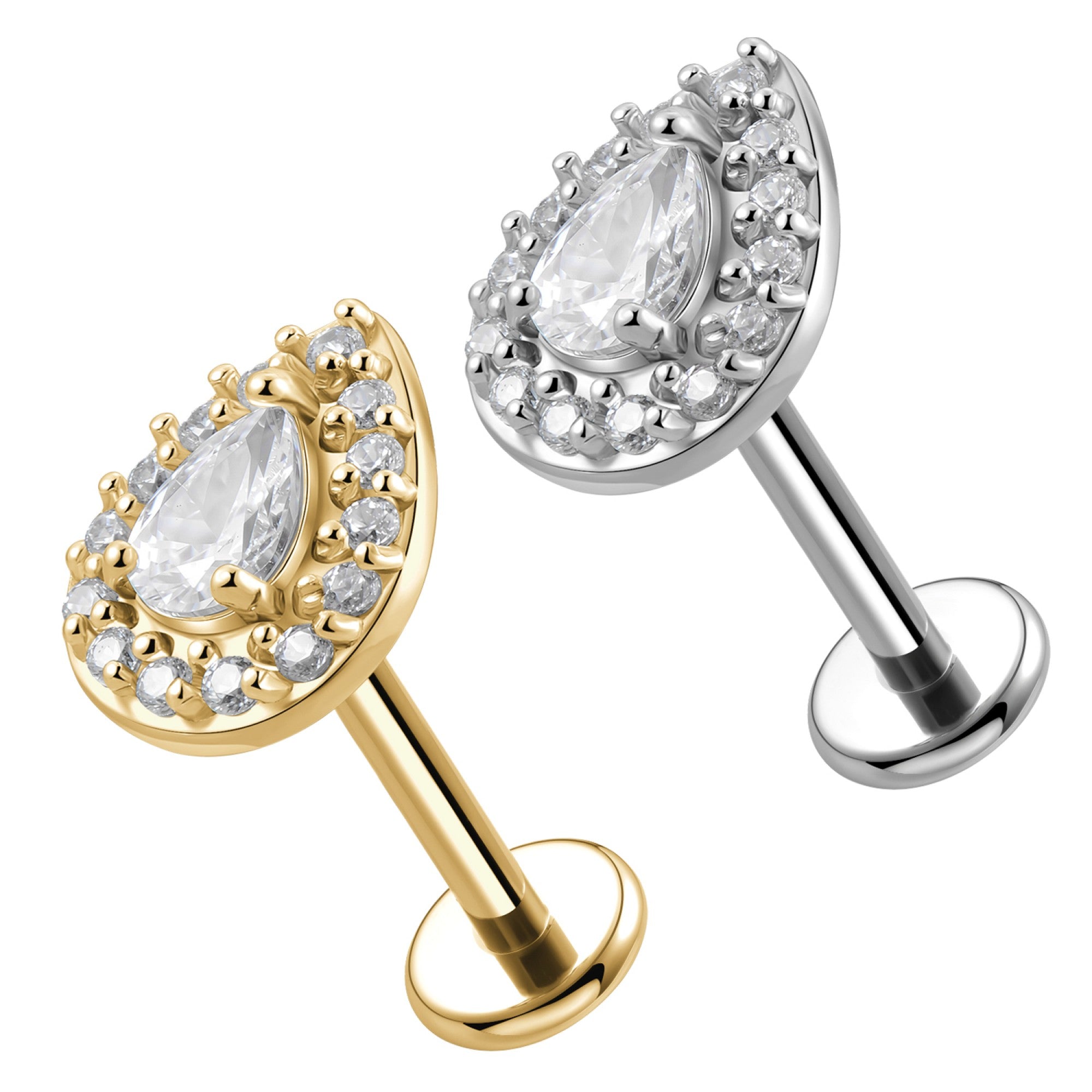 PC-210 Piercing Labret con Cristallo a Goccia e con Filettatura Interna